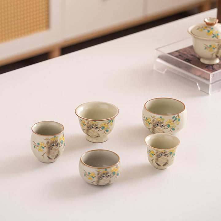 Tazza da tè Kung Fu Buddha Stones, gatto carino, fiori gialli e coniglio - image 21