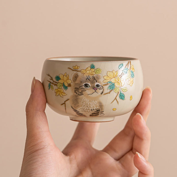 Tazza da tè Kung Fu Buddha Stones, gatto carino, fiori gialli e coniglio - image 7