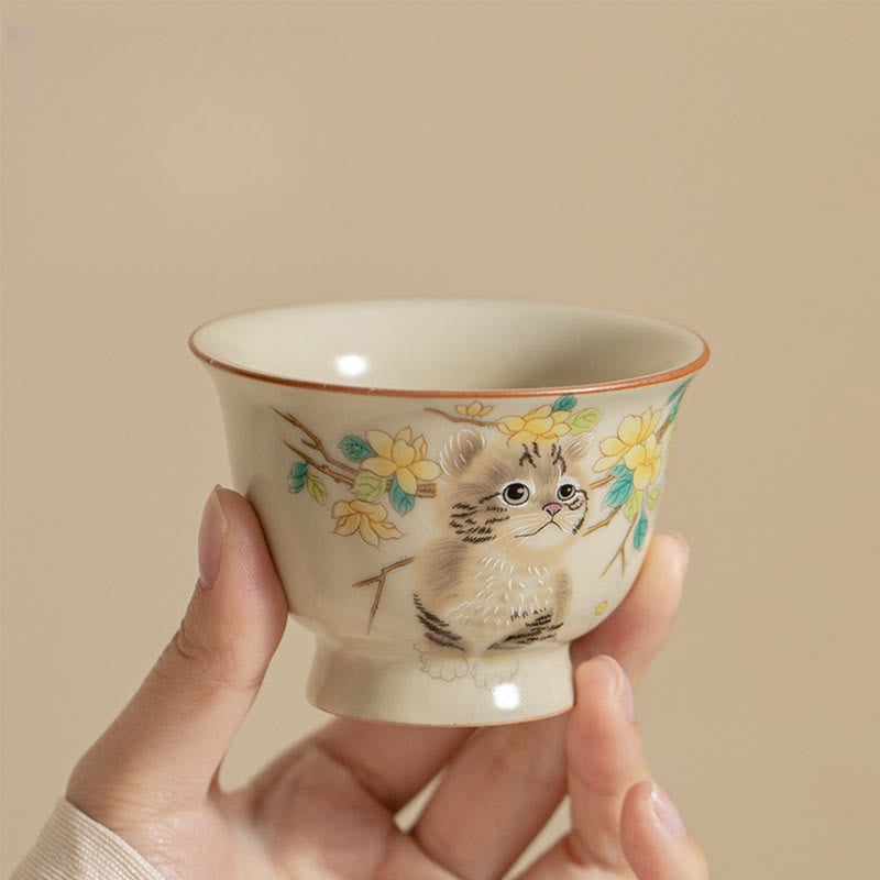 Tazza da tè Kung Fu Buddha Stones, gatto carino, fiori gialli e coniglio - image 14