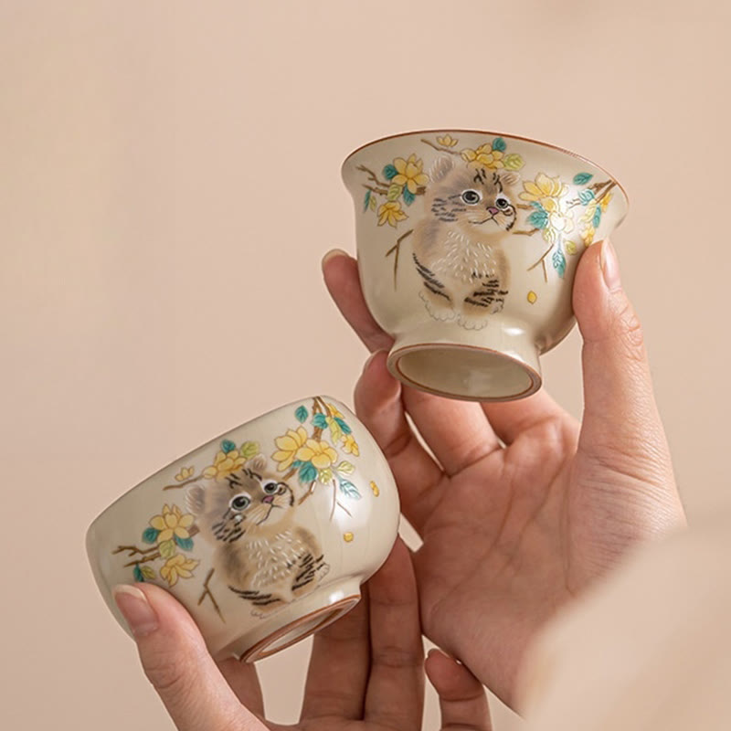 Tazza da tè Kung Fu Buddha Stones, gatto carino, fiori gialli e coniglio - image 15