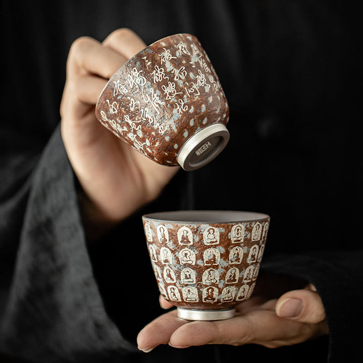 Tazza da tè Kung Fu con le Diecimila Poesie Buddha Stones del Buddha, 100 ml, con scatola regalo