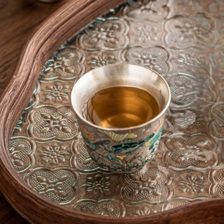 Tazza da tè Kung Fu con Buddha Stones, pesce, loto e alghe, 45 ml, con scatola regalo