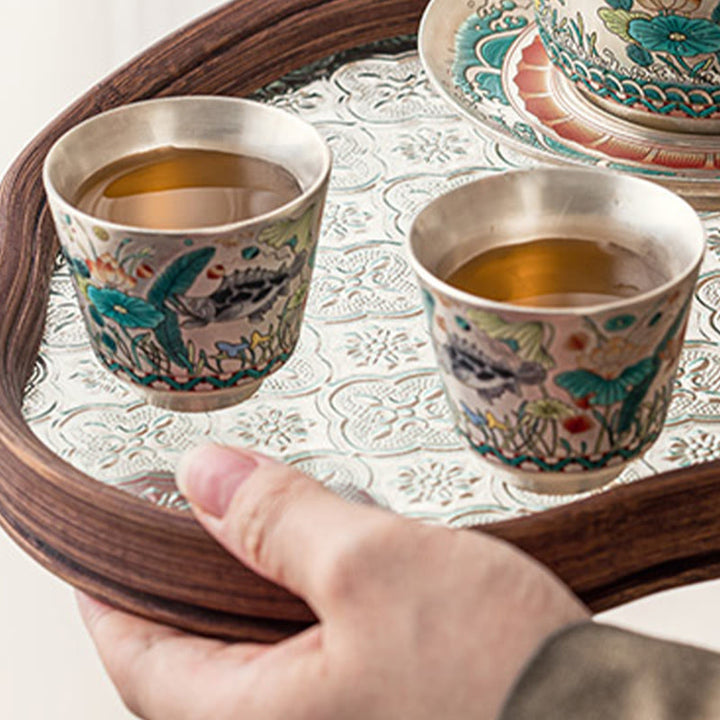 Tazza da tè Kung Fu con Buddha Stones, pesce, loto e alghe, 45 ml, con scatola regalo