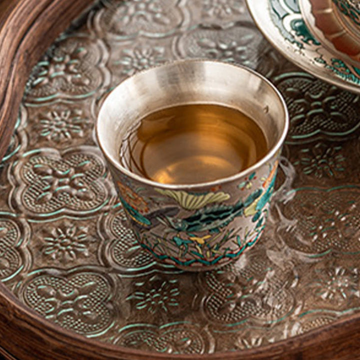 Tazza da tè Kung Fu con Buddha Stones, pesce, loto e alghe, 45 ml, con scatola regalo