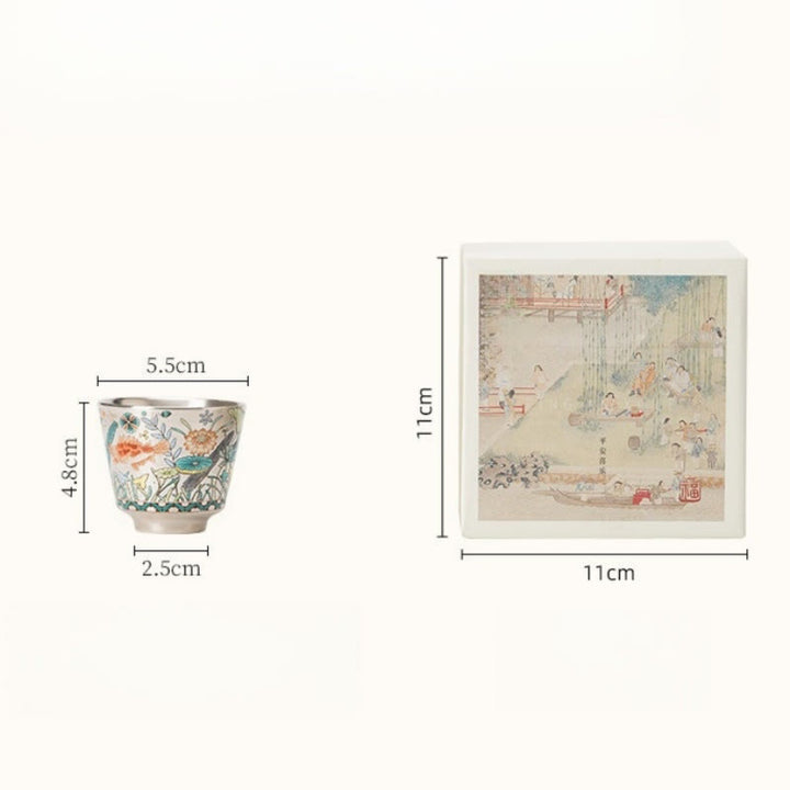 Tazza da tè Kung Fu con Buddha Stones, pesce, loto e alghe, 45 ml, con scatola regalo