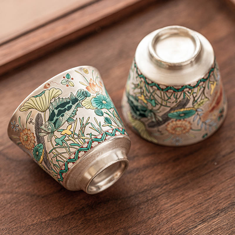 Tazza da tè Kung Fu con Buddha Stones, pesce, loto e alghe, 45 ml, con scatola regalo