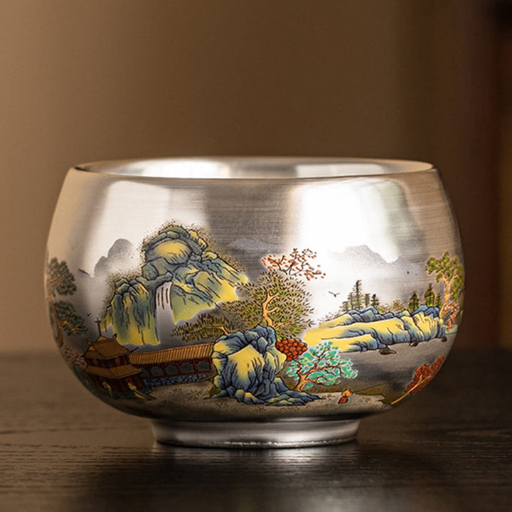 Tazza da tè Kung Fu con scatola regalo , Buddha Stones, pesce, loto, alghe, valle, montagne, pino, drago