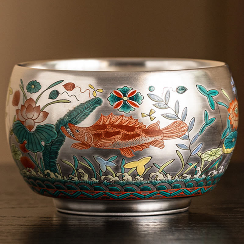 Tazza da tè Kung Fu con scatola regalo , Buddha Stones, pesce, loto, alghe, valle, montagne, pino, drago