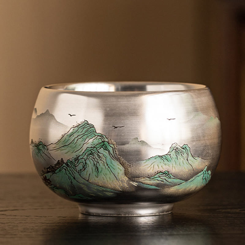 Tazza da tè Kung Fu con scatola regalo , Buddha Stones, pesce, loto, alghe, valle, montagne, pino, drago