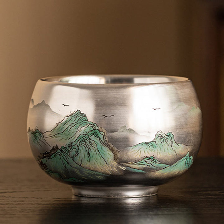 Tazza da tè Kung Fu con scatola regalo , Buddha Stones, pesce, loto, alghe, valle, montagne, pino, drago