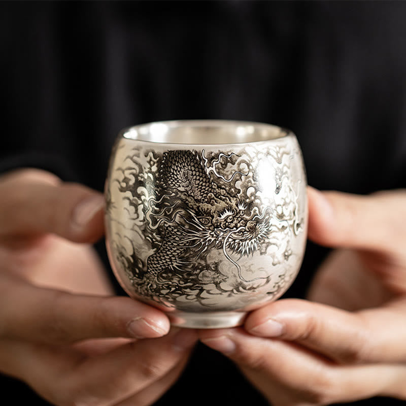 Tazza da tè Kung Fu con scatola regalo , Buddha Stones, pesce, loto, alghe, valle, montagne, pino, drago