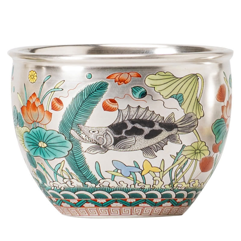 Tazza da tè Kung Fu con scatola regalo , Buddha Stones, pesce, loto, alghe, valle, montagne, pino, drago