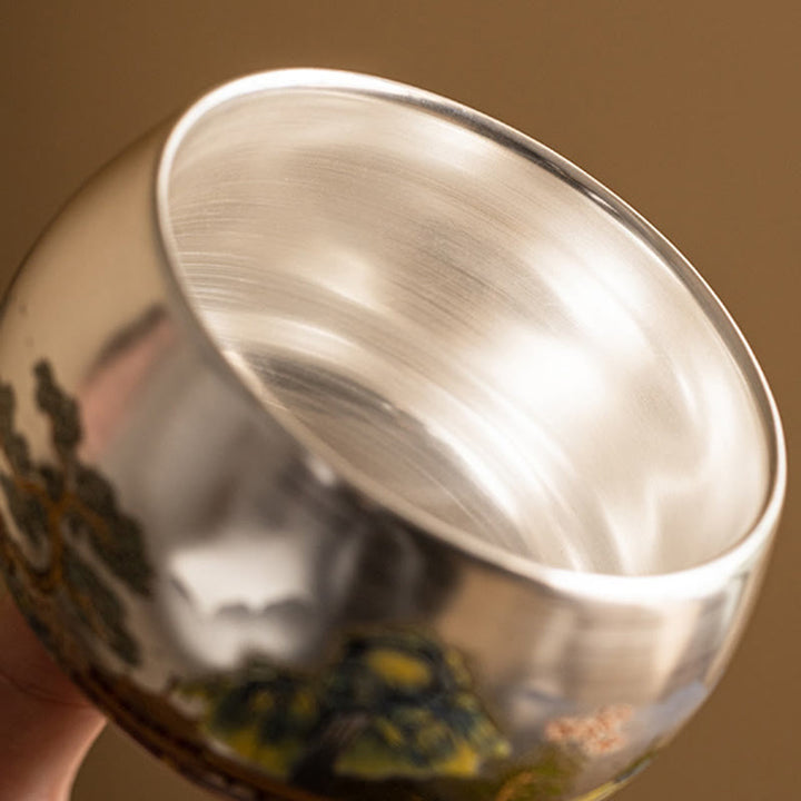 Tazza da tè Kung Fu con scatola regalo , Buddha Stones, pesce, loto, alghe, valle, montagne, pino, drago