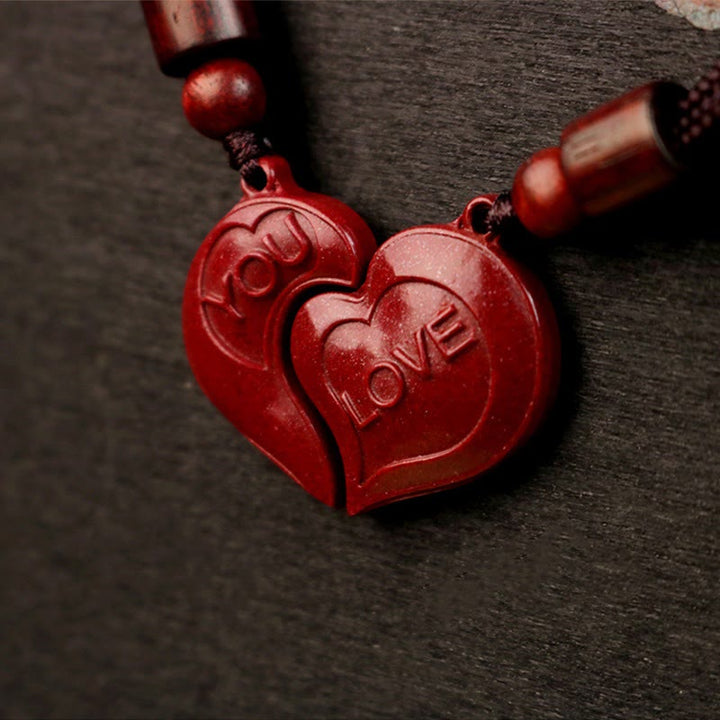Buddha Stones 2 pezzi LOVE YOU Cinnabar naturale Amore Cuore Corda Benedizione Coppia Collana Pendente