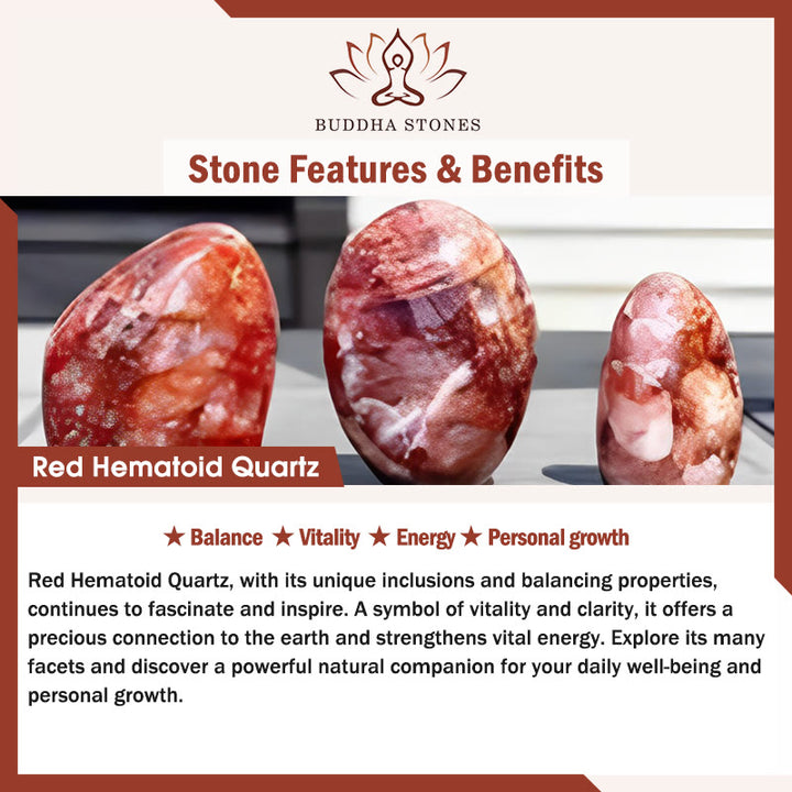 Braccialetto di equilibrio con perle di quarzo ematoide rosso naturale Buddha Stones