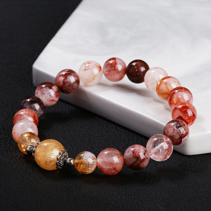 Braccialetto di equilibrio con perle di quarzo ematoide rosso naturale Buddha Stones