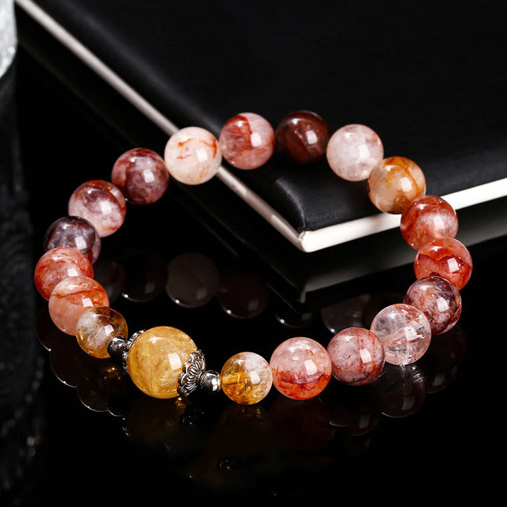 Braccialetto di equilibrio con perle di quarzo ematoide rosso naturale Buddha Stones