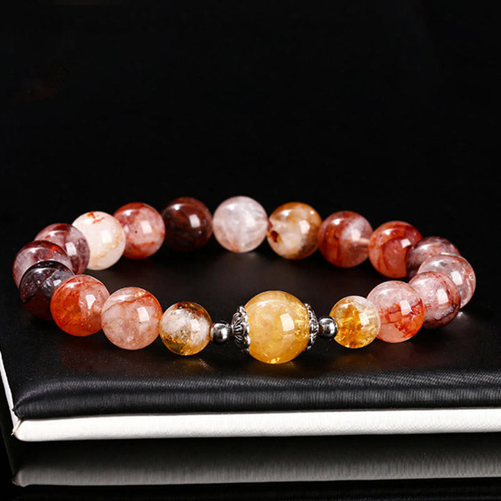 Braccialetto di equilibrio con perle di quarzo ematoide rosso naturale Buddha Stones