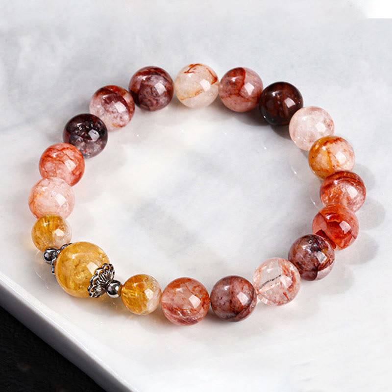 Braccialetto di equilibrio con perle di quarzo ematoide rosso naturale Buddha Stones