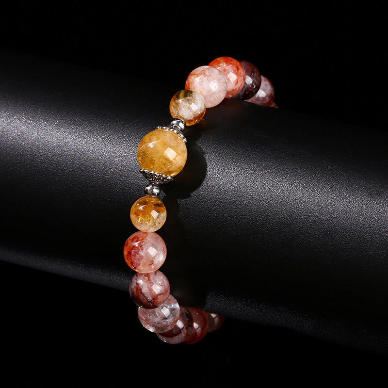 Braccialetto di equilibrio con perle di quarzo ematoide rosso naturale Buddha Stones