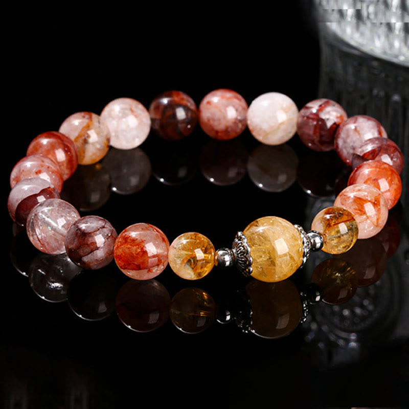 Braccialetto di equilibrio con perle di quarzo ematoide rosso naturale Buddha Stones