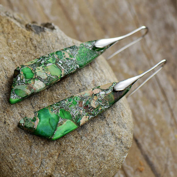 Orecchini antistress geometrici in cristallo naturale con pietra dell'imperatore e Buddha Stones - image 6