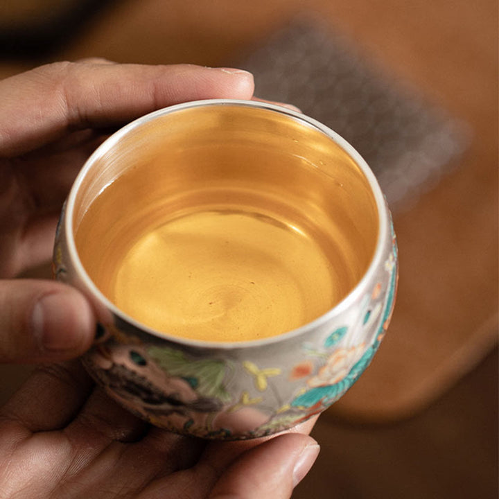 Tazza da tè Kung Fu con scatola regalo , Buddha Stones, pesce, loto, alghe, valle, montagne, pino, drago