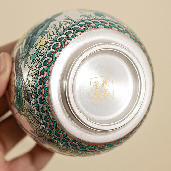 Tazza da tè Kung Fu con scatola regalo , Buddha Stones, pesce, loto, alghe, valle, montagne, pino, drago