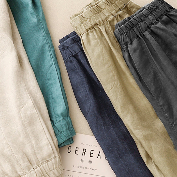 Pantaloni harem da donna in cotone e lino con tasche, modello Buddha Stones, tinta unita, estivi, con bottoni laterali - image 24