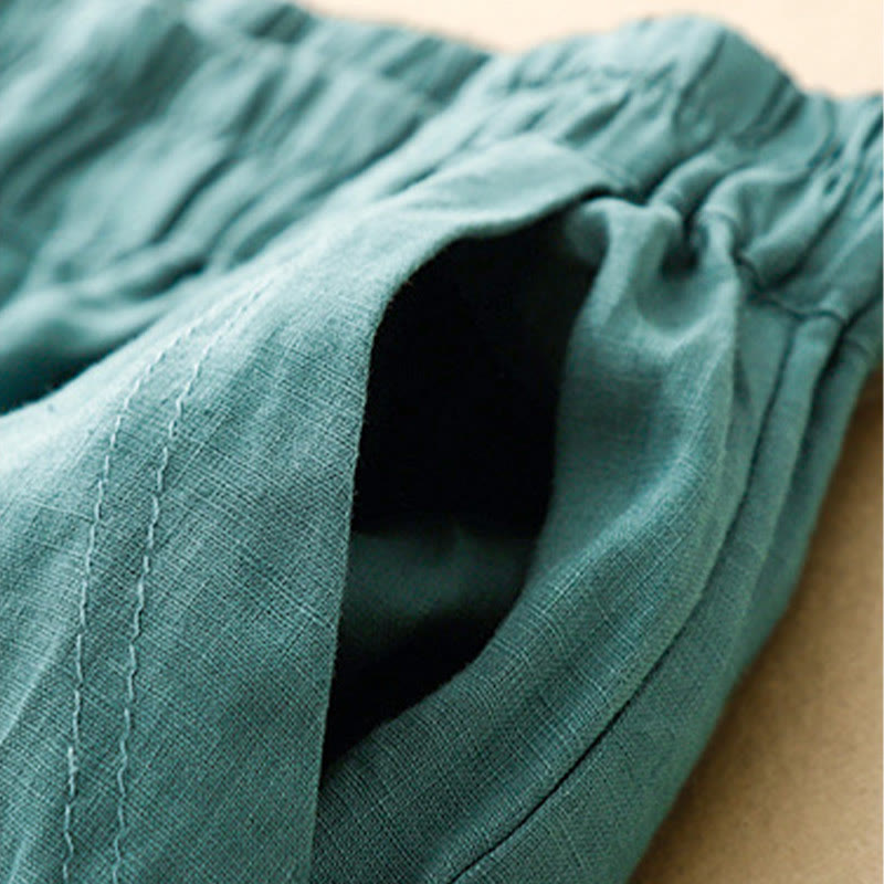 Pantaloni harem da donna in cotone e lino con tasche, modello Buddha Stones, tinta unita, estivi, con bottoni laterali - image 17