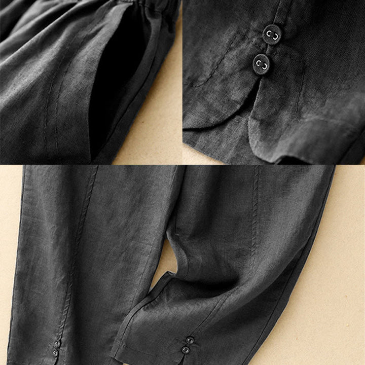 Pantaloni harem da donna in cotone e lino con tasche, modello Buddha Stones, tinta unita, estivi, con bottoni laterali - image 14