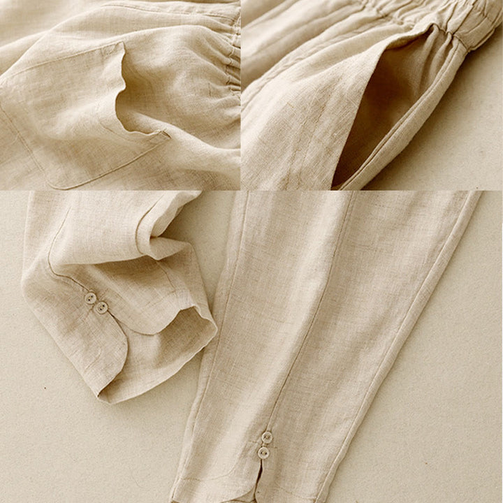 Pantaloni harem da donna in cotone e lino con tasche, modello Buddha Stones, tinta unita, estivi, con bottoni laterali - image 10