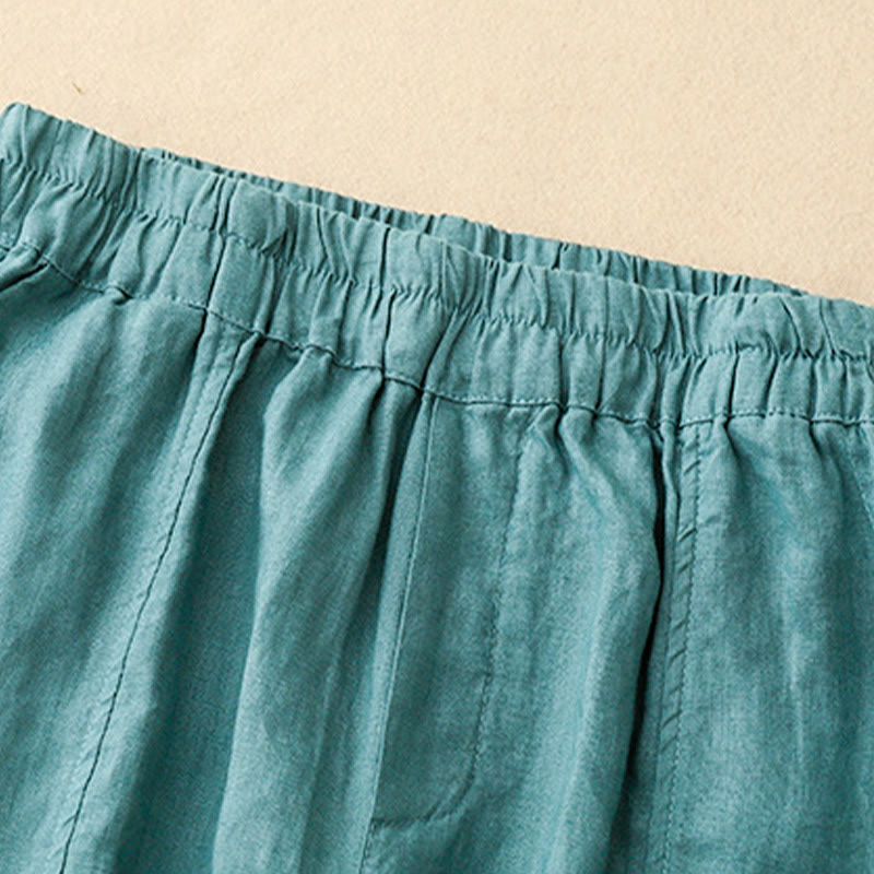 Pantaloni harem da donna in cotone e lino con tasche, modello Buddha Stones, tinta unita, estivi, con bottoni laterali - image 16