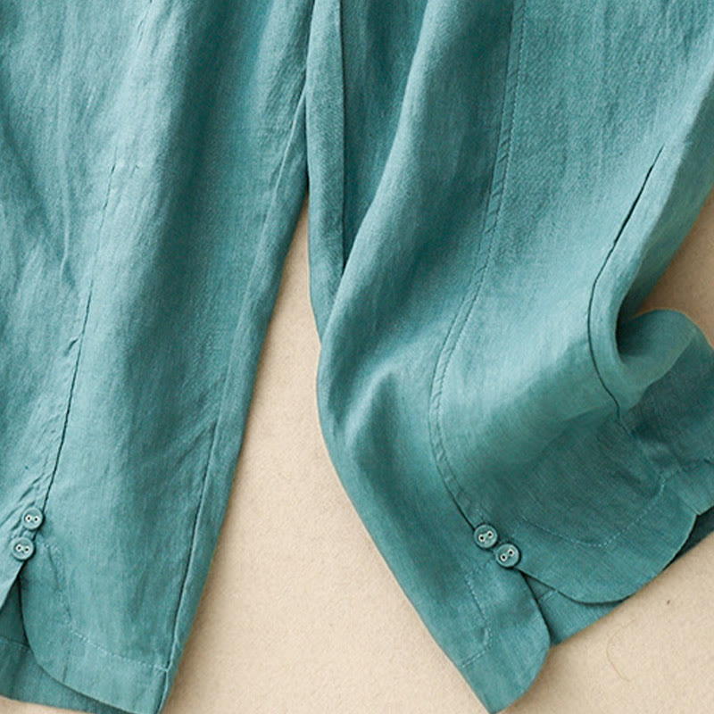 Pantaloni harem da donna in cotone e lino con tasche, modello Buddha Stones, tinta unita, estivi, con bottoni laterali - image 19