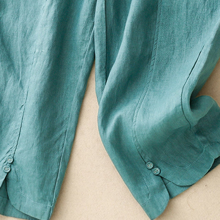 Pantaloni harem da donna in cotone e lino con tasche, modello Buddha Stones, tinta unita, estivi, con bottoni laterali - image 19