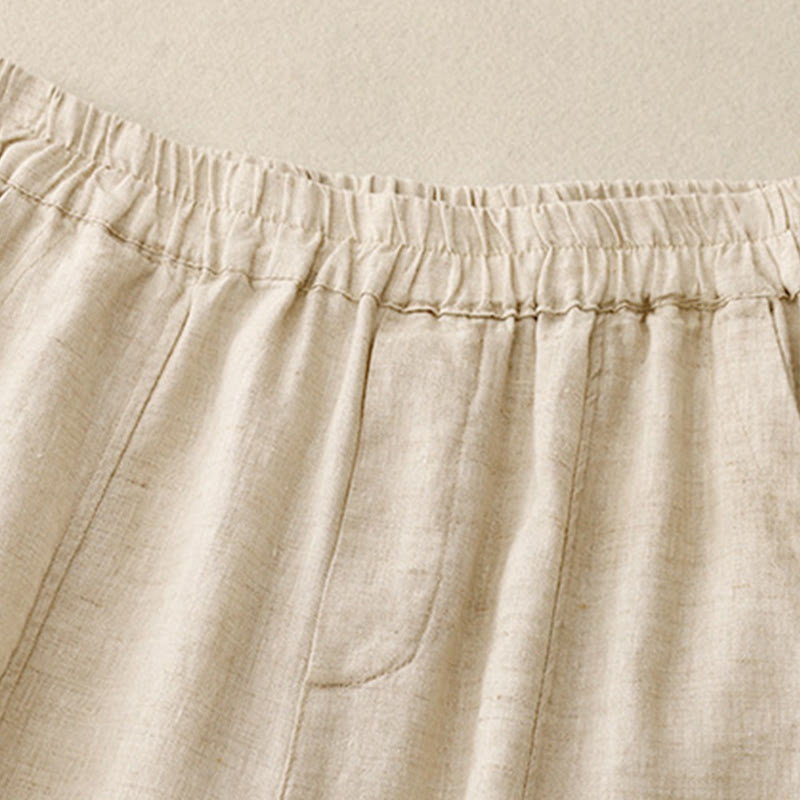 Pantaloni harem da donna in cotone e lino con tasche, modello Buddha Stones, tinta unita, estivi, con bottoni laterali - image 6