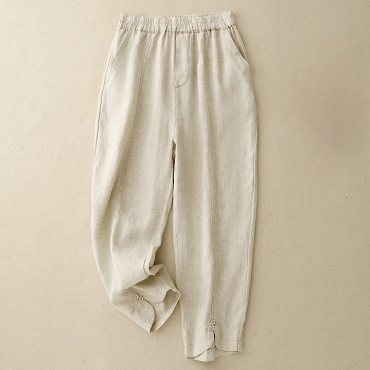 Pantaloni harem da donna in cotone e lino con tasche, modello Buddha Stones, tinta unita, estivi, con bottoni laterali - Beige - US8-10, UK/AU12-14, EU40-42 (2XL) - image 4