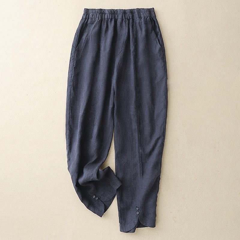 Pantaloni harem da donna in cotone e lino con tasche, modello Buddha Stones, tinta unita, estivi, con bottoni laterali - DarkSlateBlue - US8-10, UK/AU12-14, EU40-42 (2XL) - image 20