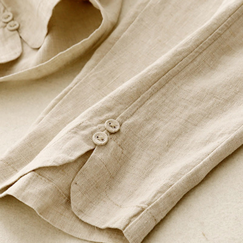 Pantaloni harem da donna in cotone e lino con tasche, modello Buddha Stones, tinta unita, estivi, con bottoni laterali - image 8