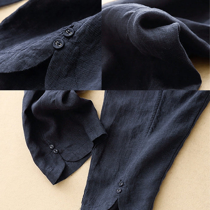 Pantaloni harem da donna in cotone e lino con tasche, modello Buddha Stones, tinta unita, estivi, con bottoni laterali - image 22