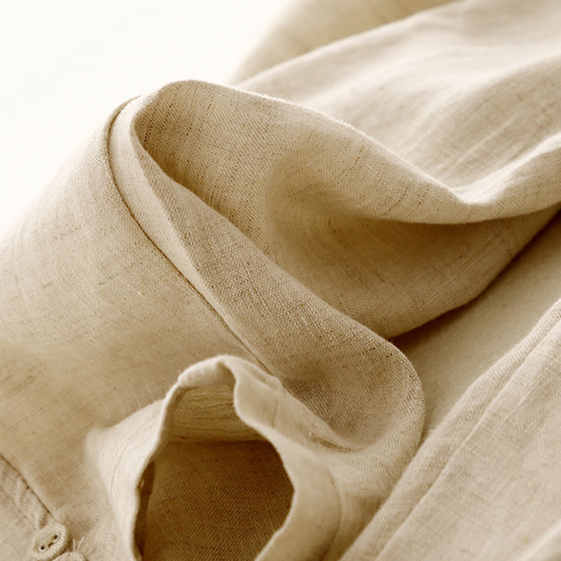 Pantaloni harem da donna in cotone e lino con tasche, modello Buddha Stones, tinta unita, estivi, con bottoni laterali - image 9