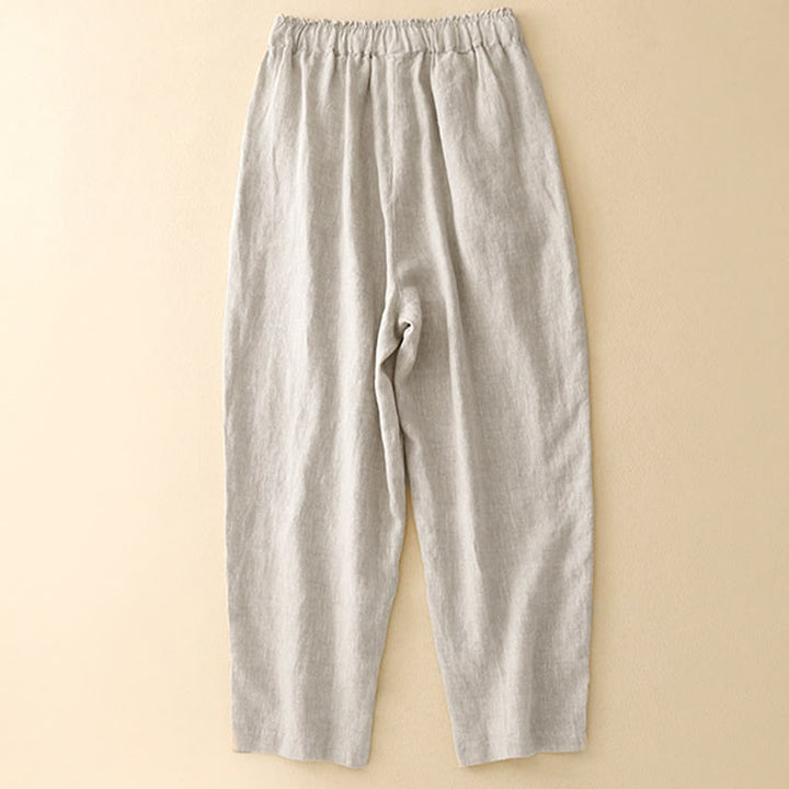 Pantaloni harem da donna in cotone e lino con tasche, modello Buddha Stones, tinta unita, estivi, con bottoni laterali - image 5