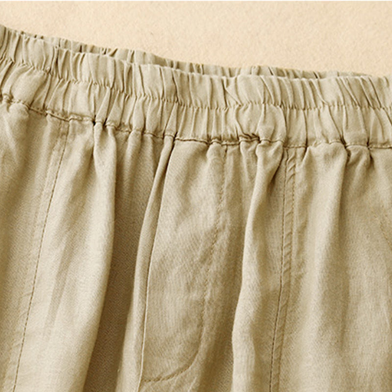 Pantaloni harem da donna in cotone e lino con tasche, modello Buddha Stones, tinta unita, estivi, con bottoni laterali - image 1