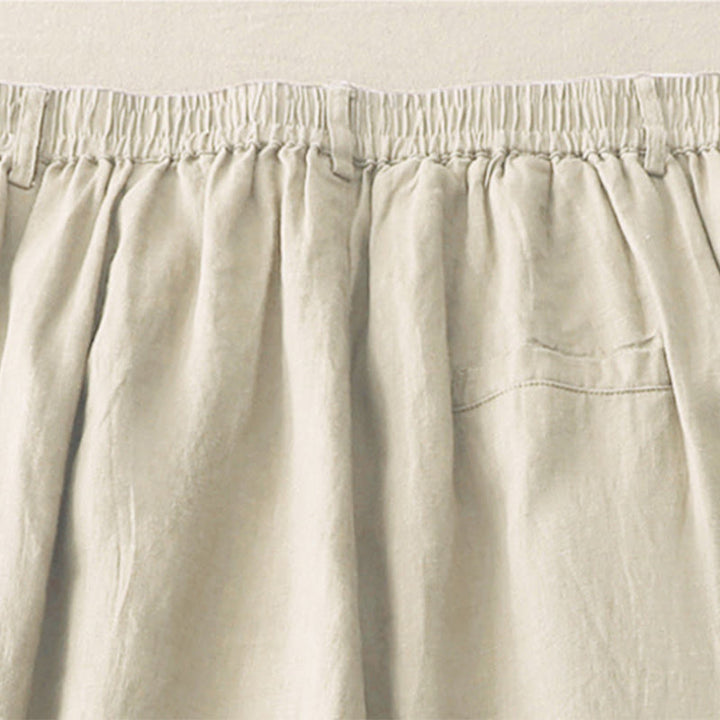 Pantaloni da donna in lino e cotone con gamba larga, tasche e design a pieghe vintage con polsini e tasche a tinta unita , Buddha Stones - image 4