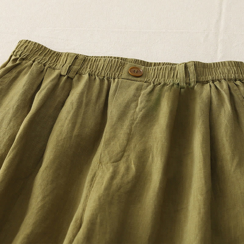 Pantaloni da donna in lino e cotone con gamba larga, tasche e design a pieghe vintage con polsini e tasche a tinta unita , Buddha Stones - image 9