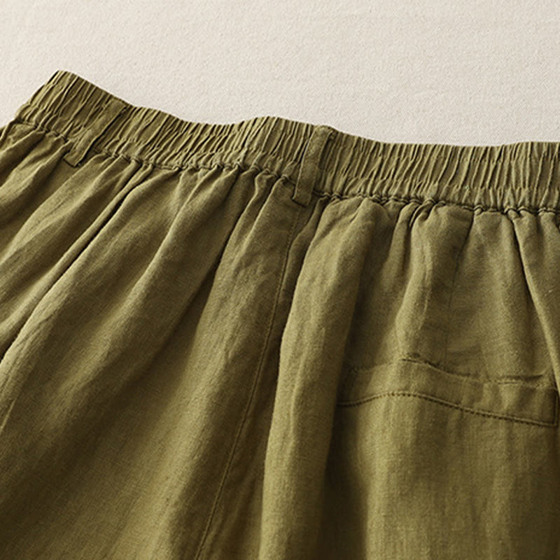 Pantaloni da donna in lino e cotone con gamba larga, tasche e design a pieghe vintage con polsini e tasche a tinta unita , Buddha Stones - image 10