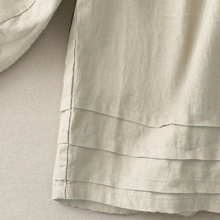 Pantaloni da donna in lino e cotone con gamba larga, tasche e design a pieghe vintage con polsini e tasche a tinta unita , Buddha Stones - image 5