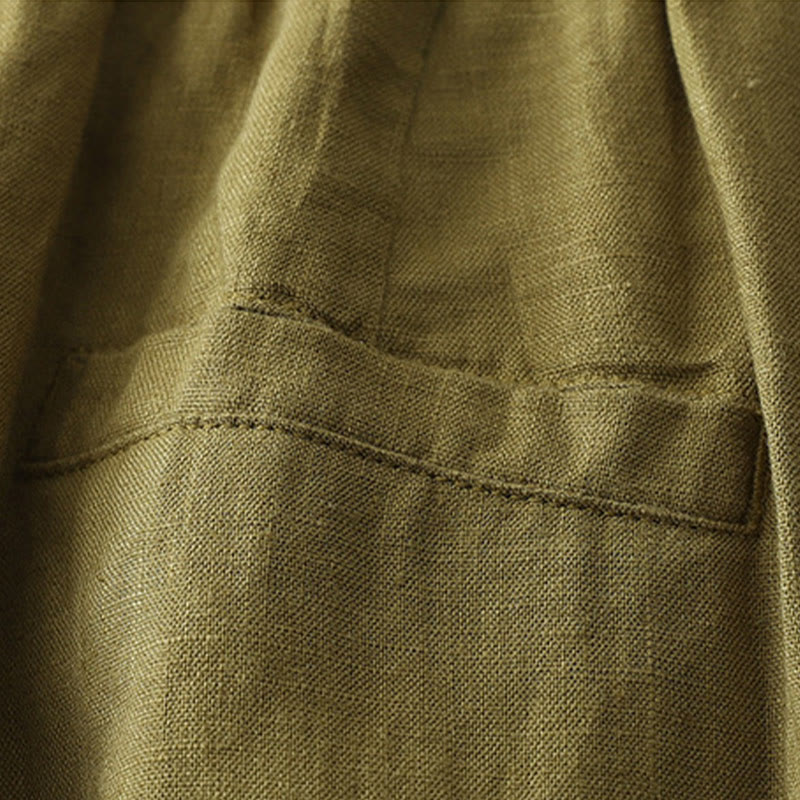 Pantaloni da donna in lino e cotone con gamba larga, tasche e design a pieghe vintage con polsini e tasche a tinta unita , Buddha Stones - image 13