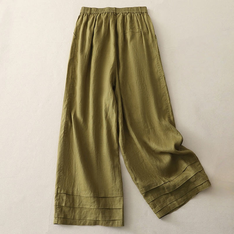 Pantaloni da donna in lino e cotone con gamba larga, tasche e design a pieghe vintage con polsini e tasche a tinta unita , Buddha Stones - image 7