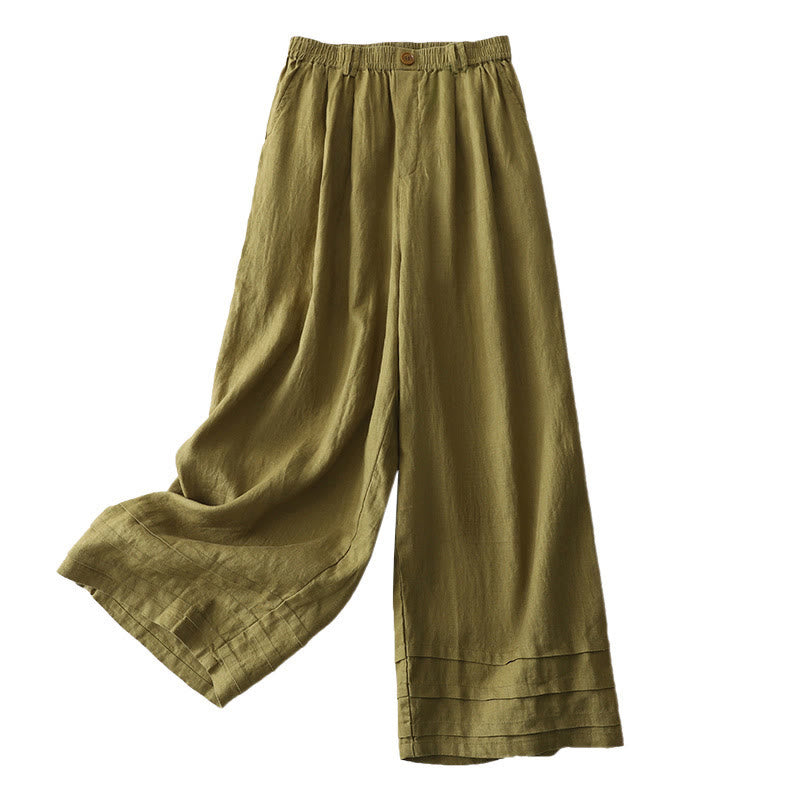 Pantaloni da donna in lino e cotone con gamba larga, tasche e design a pieghe vintage con polsini e tasche a tinta unita , Buddha Stones - image 16